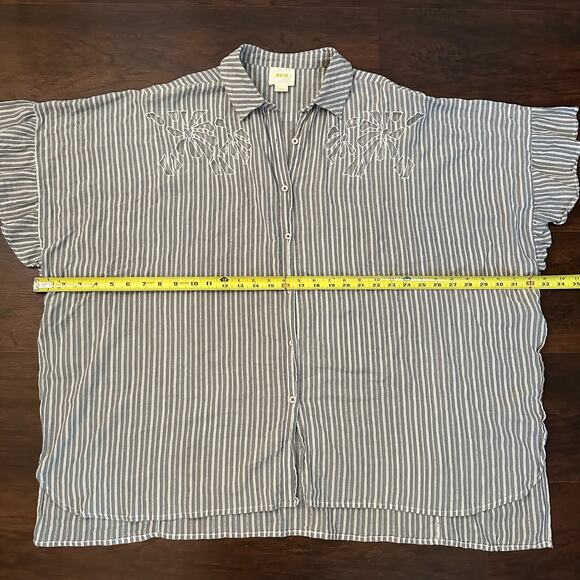 Maeve Anthropologie gray & white striped oversize button down shirt size XS/S - Picture 12 of 13